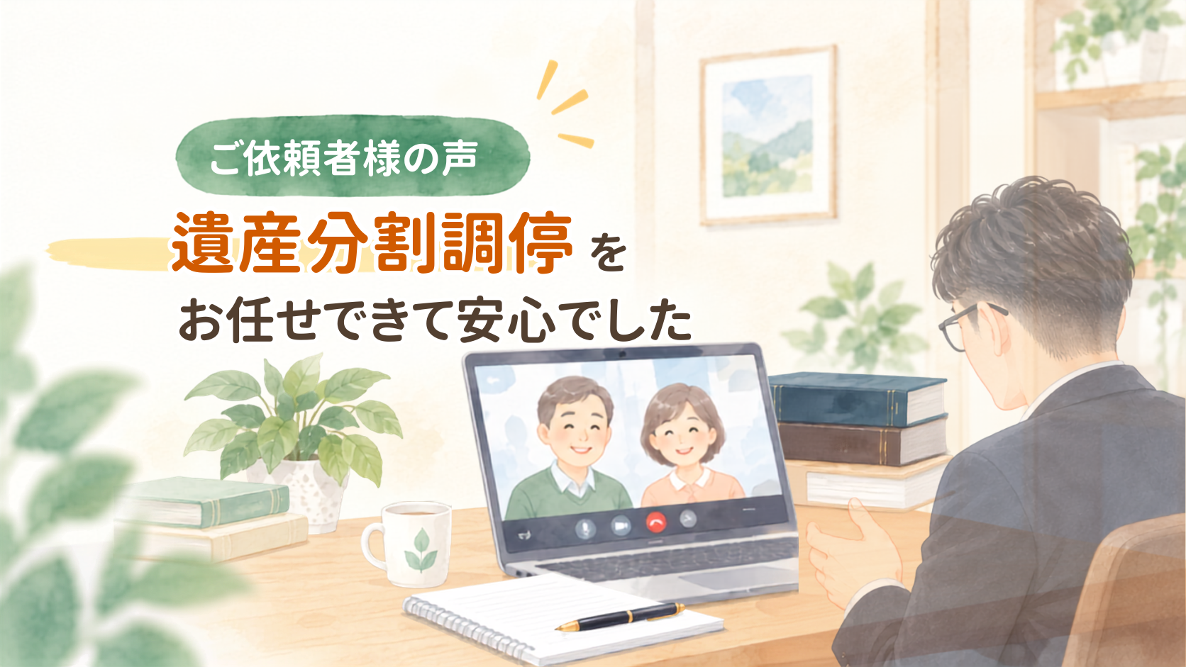遺産分割調停についてオンラインで弁護士に相談するご依頼者様のイラスト